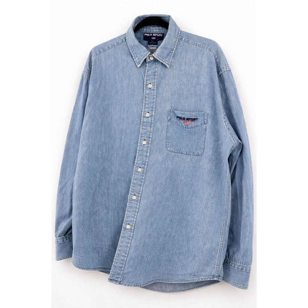 Vintage Polo Sport Denim Shirt Ralph Lauren | 90s Button Up Chambray